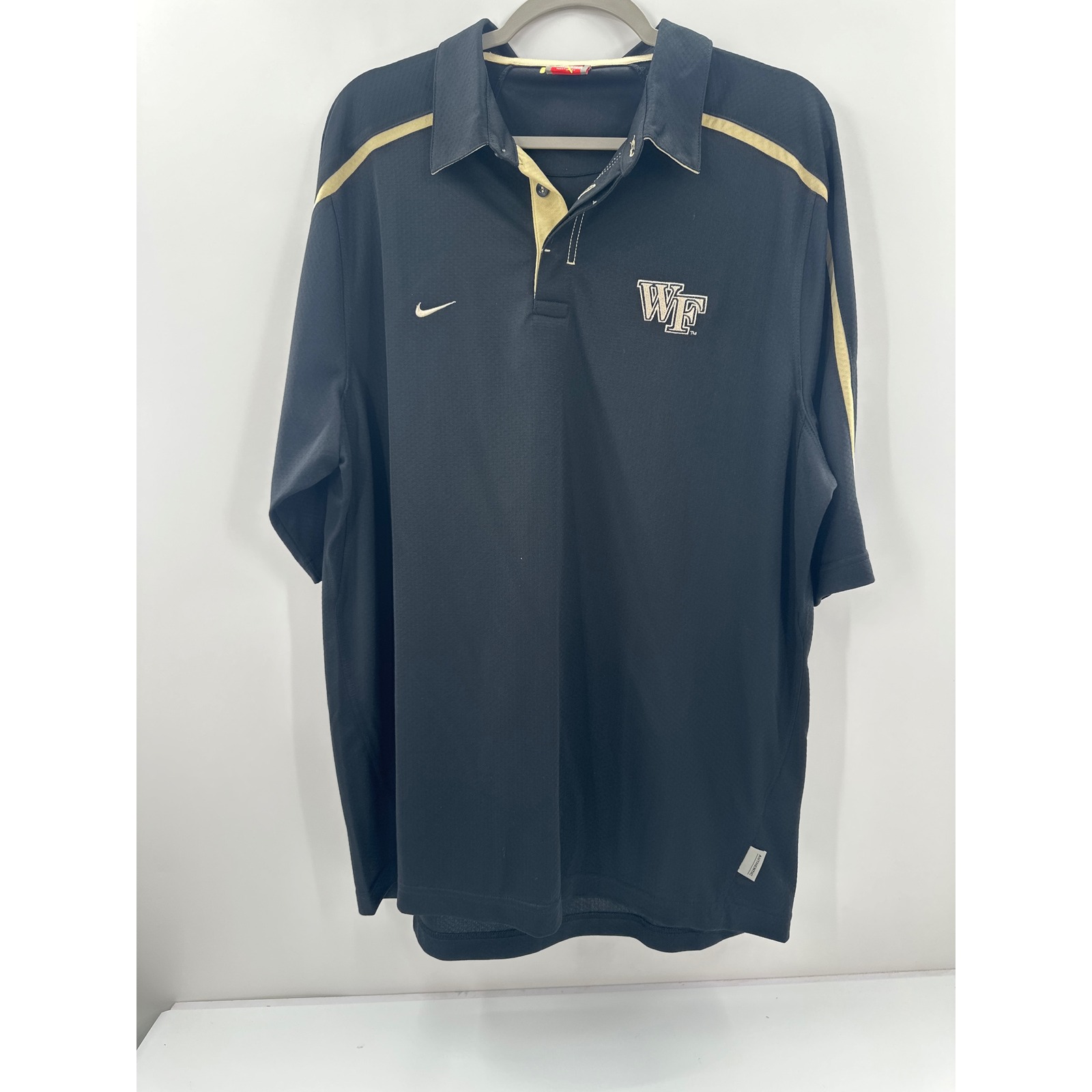 Nike Team Wake Forest Demon Deacons Polo Shirt Mens Large Black Gold Fit Dry